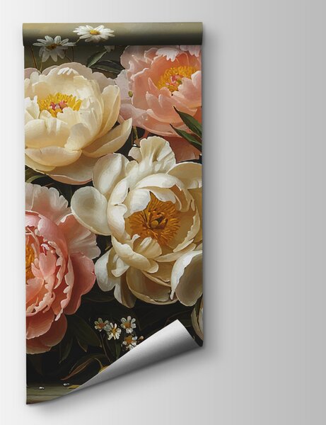 Carta da parati Bouquet di fiori rosa e bianchi, Carta da parati Natura, Carta da parati popolare, w01513 - Tapeko.it