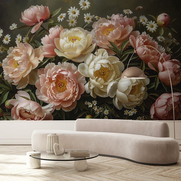 Carta da parati Bouquet di peonie, beige, rosa, Carta da parati Floreale, w01513 : Uwalls.it