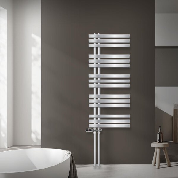 Radiatore da bagno LuxeBath Design, 500x1200 mm, cromo, set di collegamento termostatico tramite attacco a pavimento, senza elemento riscaldante