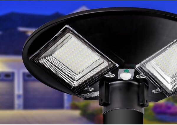 Lampione solare LED con sensore, 15W/6V, 6500K, IP65, nero + telecomando