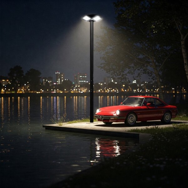 Lampione solare LED con sensore, 15W/6V, 6500K, IP65, nero + telecomando