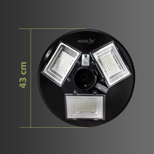 Lampione solare LED con sensore, 15W/6V, 6500K, IP65, nero + telecomando