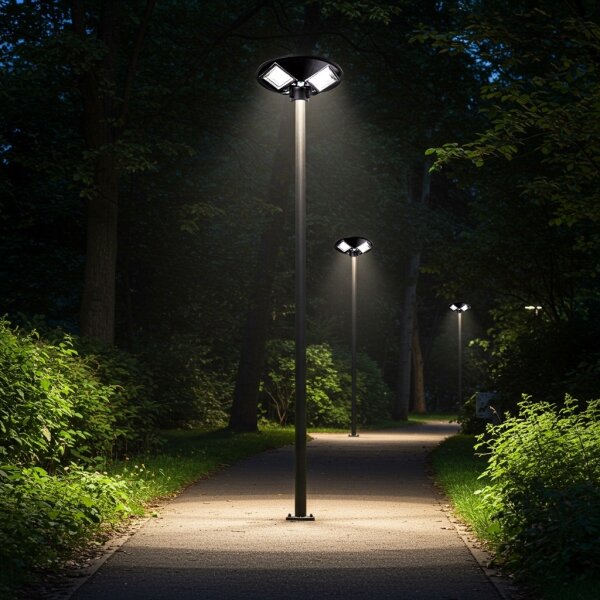 Lampione solare LED con sensore, 15W/6V, 6500K, IP65, nero + telecomando