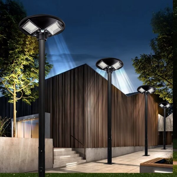 Lampione solare LED con sensore, 15W/6V, 6500K, IP65, nero + telecomando