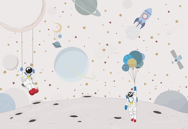 Carta da parati Progettazione spaziale con astronauti, pianeti, razzi e stelle, Carta da parati Spazio, w01489 : Uwalls.it