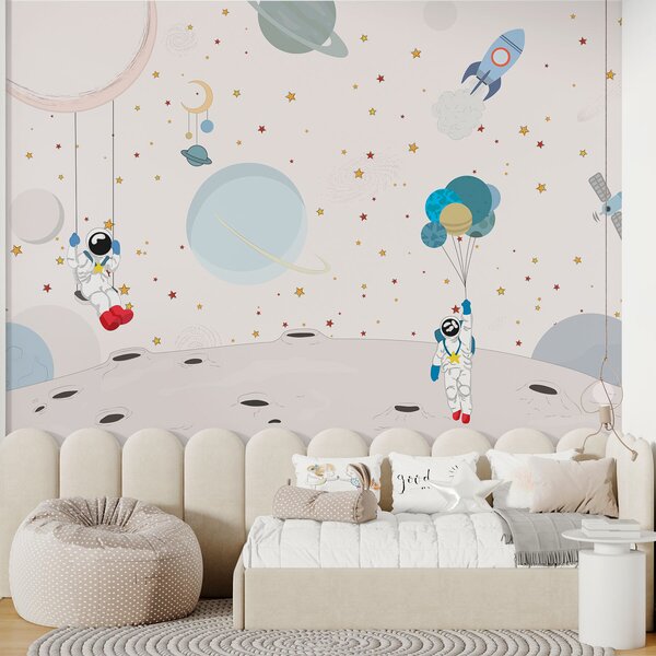 Carta da parati Progettazione spaziale con astronauti, pianeti, razzi e stelle, Carta da parati Spazio, w01489 : Uwalls.it