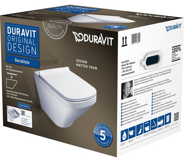 Duravit Wand-WC DuraStyle Rimless pl WC-Sitz m. Absenkaut. mit Befestig