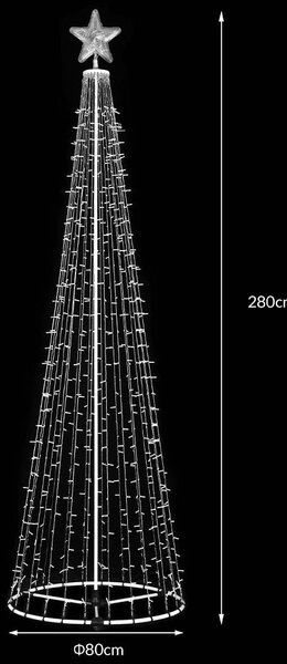 Albero di Natale Luminoso Ø80x280 cm 753 LED con 8 Giochi di Luce da Esterno in Metallo Bianco Freddo