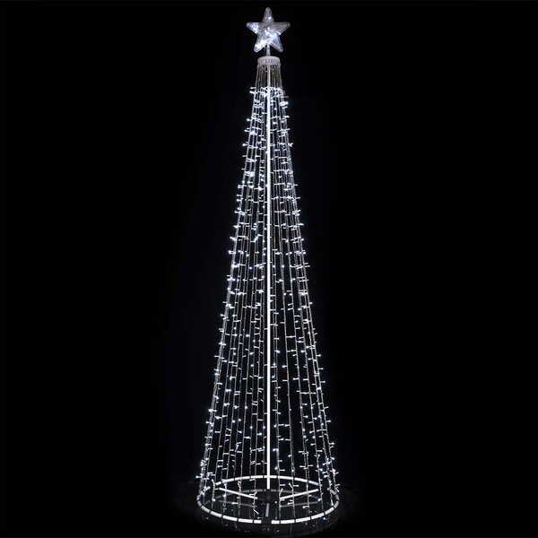 Albero di Natale Luminoso Ø80x280 cm 753 LED con 8 Giochi di Luce da Esterno in Metallo Bianco Freddo