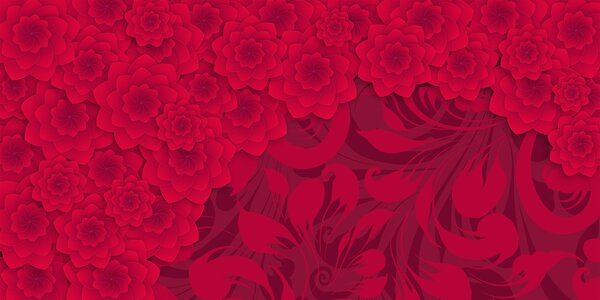 Carta da parati Modello di fiore rosso su sfondo rosso, Carta da parati Fiori grandi, Carta da parati popolare, w01051 - Tapeko.it