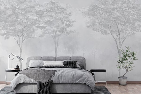 Carta da parati Silhouette di foresta nebbiosa in colore grigio, Carta da parati Foresta, Carta da parati Foresta Nebbiosa, w01599v5 : Uwalls.it
