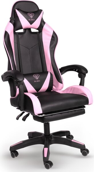 Poltrona direzionale, sedia da ufficio, sedia da gaming, sedia da ufficio sportiva, colore: nero/rosa
