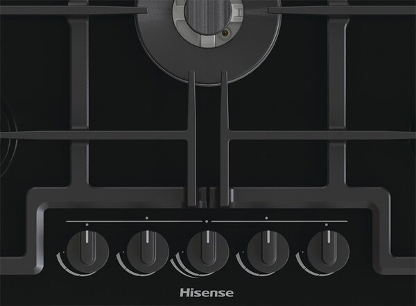 Hisense Piano Cottura 5 Fuochi a Gas 74 cm (1 Bruciatore Wok) in Vetro colore Nero - GED773B
