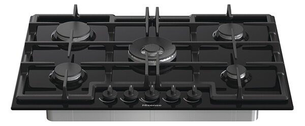 Hisense Piano Cottura 5 Fuochi a Gas 74 cm (1 Bruciatore Wok) in Vetro colore Nero - GED773B