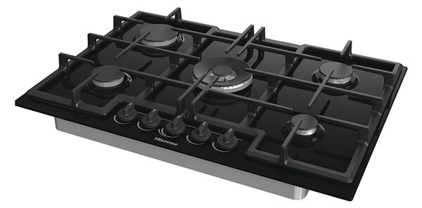 Hisense Piano Cottura 5 Fuochi a Gas 74 cm (1 Bruciatore Wok) in Vetro colore Nero - GED773B