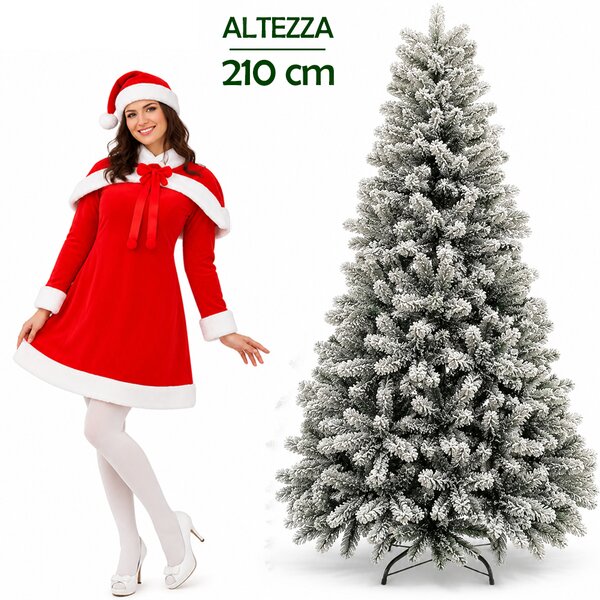 Albero di Natale Innevato Nebraska 210 cm Folto e Voluminoso con Effetto Neve Verde