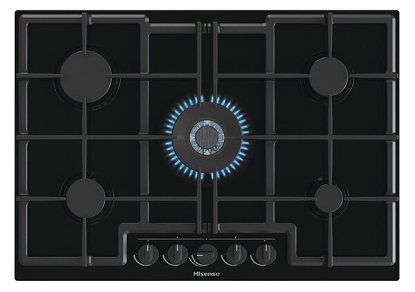 Hisense Piano Cottura 5 Fuochi a Gas 74 cm (1 Bruciatore Wok) in Vetro colore Nero - GED773B