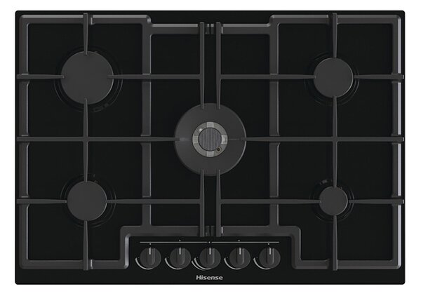 Hisense Piano Cottura 5 Fuochi a Gas 74 cm (1 Bruciatore Wok) in Vetro colore Nero - GED773B