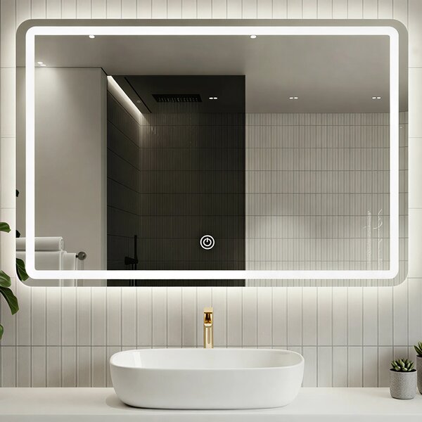 Specchio da Bagno Rettangolare 80x60 cm con Luce LED Dimmerabile 3 Temperature di Colore e Comando Touch