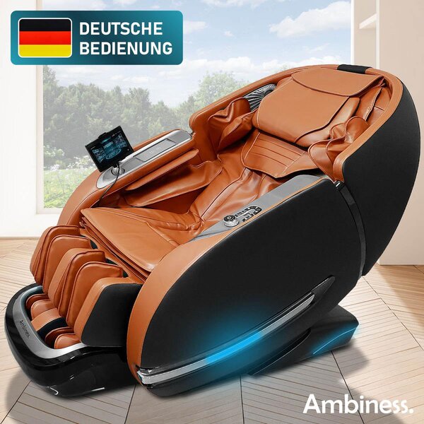Poltrona massaggiante AMBINESS YUNA | 60 programmi di massaggio | lingua di comando: tedesco | funzione Zero Gravity | tecnologia di massaggio 3D con massaggio completo del corpo + funzione termica | misurazione dei parametri vitali | color cognac