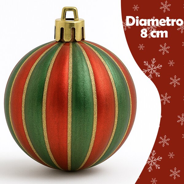 Box 16 Palle di Natale Ø8 cm in Plastica Rosso e Verde