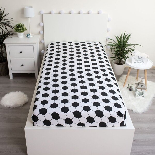 Lenzuolo con angoli per bambini bianco e nero in cotone per letto singolo 90x200 cm Football – Jerry Fabrics