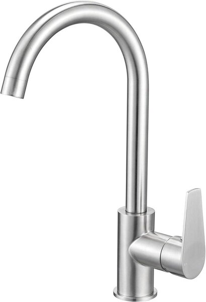 Miscelatore per lavello da cucina, girevole a 360 gradi, altezza 34 cm, acciaio inossidabile, colore argento