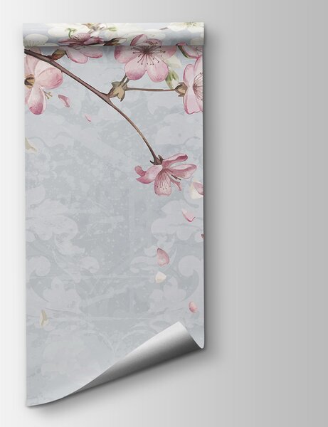 Carta da parati Ramo con fiori bianchi e rosa, Carta da parati Natura, Carta da parati popolare, w08254 - Tapeko.it