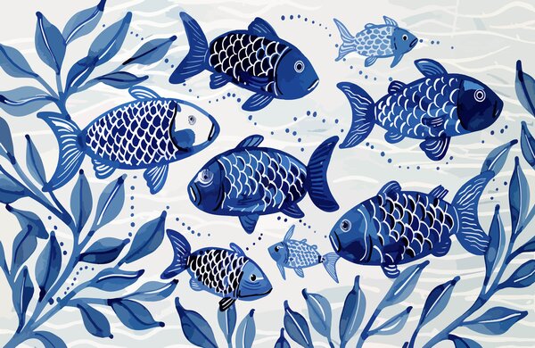 Carta da parati Pesce blu, Carta da parati Mare, w01062 : Uwalls.it