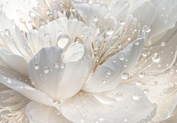 Carta da parati Primo piano di un fiore di peonia bianco con petali delicati e, Carta da parati 3D, Carta da parati Fiori 3D, w08262 : Uwalls.it