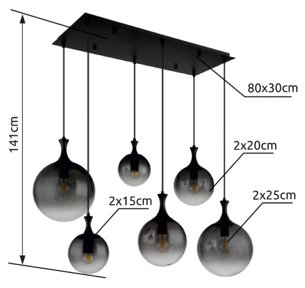 Globo 15885-6H - Lampadario a sospensione con filo DALTON 6xE27/10W/230V