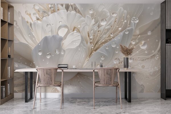 Carta da parati Primo piano di un fiore di peonia bianco con petali delicati e, Carta da parati 3D, Carta da parati Fiori 3D, w08262 : Uwalls.it