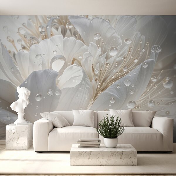Carta da parati Primo piano di un fiore di peonia bianco con petali delicati e, Carta da parati 3D, Carta da parati Fiori 3D, w08262 : Uwalls.it