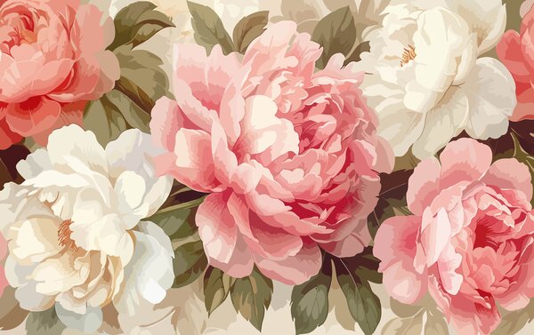Carta da parati Peonie rosa e bianche, Carta da parati Floreale, w01064 : Uwalls.it