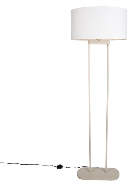 Lampada da terra beige con paralume ovale bianco lino 50cm - Thijmen
