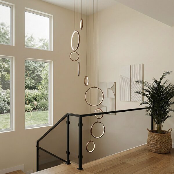 Lampada a sospensione di design bronzo scuro a 9 luci con LED dimmerabile a 3 livelli - Vide Anella