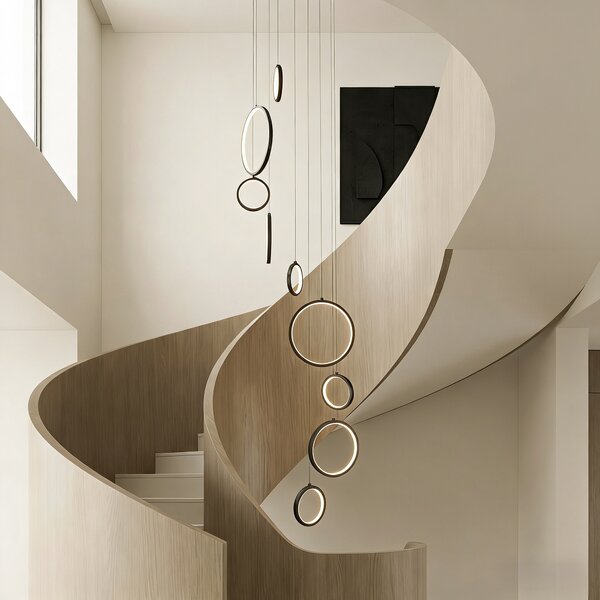 Lampada a sospensione di design nera a 9 luci con LED dimmerabile a 3 livelli - Vide Anella
