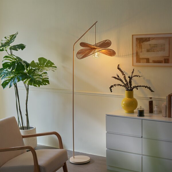 Lampada da terra Japandi beige con paralume beige - Nest
