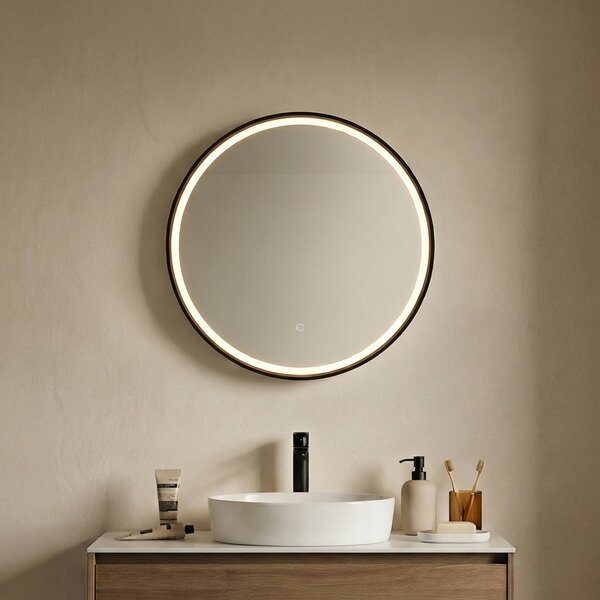 Specchio da bagno nero 50 cm con LED dimmerabile a 3 livelli con touch rotondo - Miral