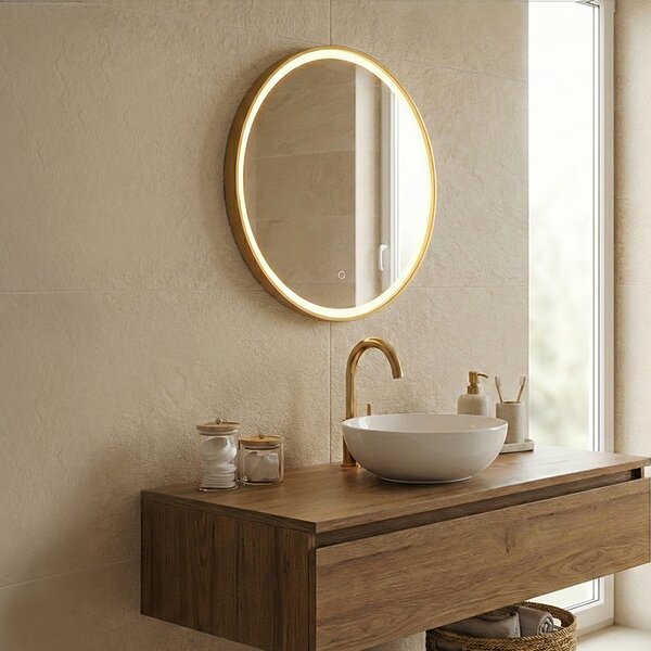 Specchio da bagno rame 50 cm con LED dimmerabile a 3 livelli con touch rotondo - Miral