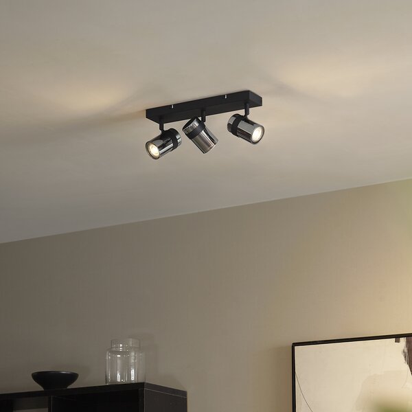 Faretto da soffitto nero con vetro fumé 3 luci orientabile e inclinabile - Gianni