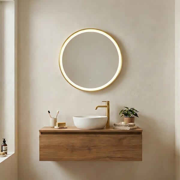 Specchio da bagno oro 50 cm con LED dimmerabile a 3 livelli con touch rotondo - Miral