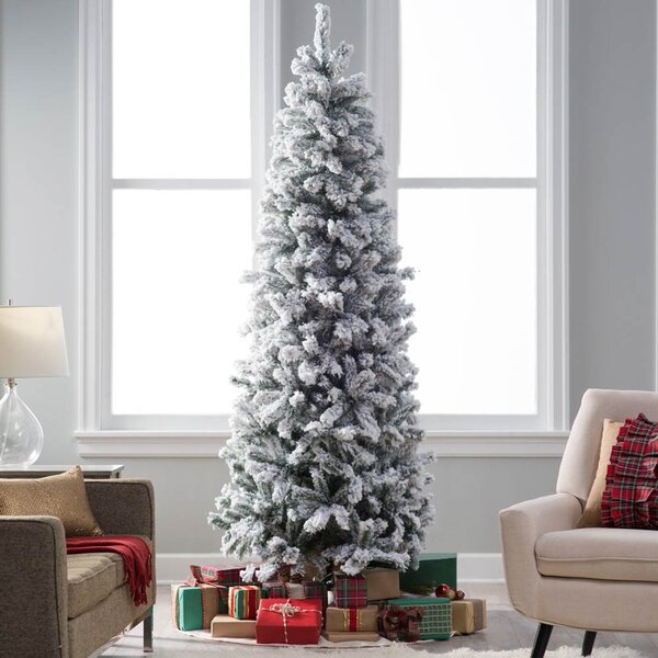Albero di Natale Innevato Slim Saint Moritz Ø85x210 cm 668 Rami Super Folto Salvaspazio in PVC Verde
