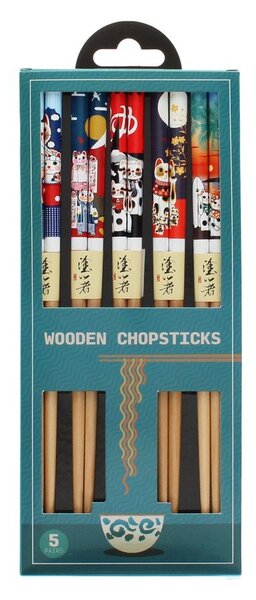 Bacchette in set di colore naturale in legno 5 pz Beckoning Cats – Rex London