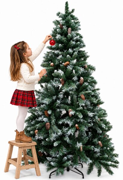 Albero di Natale Innevato Tirolese 210 cm Foltissimo con Pigne Bianco