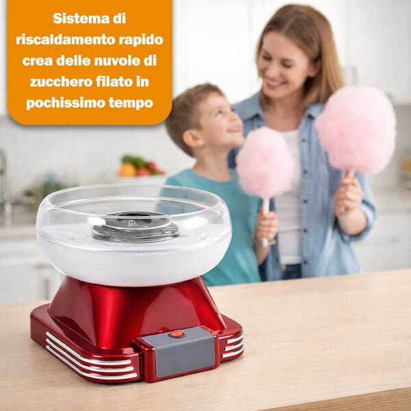 Macchina per Zucchero Filato Retrò 500 W con Cucchiaio Dosatore e Base Antiscivolo
