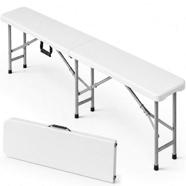 Panca Pieghevole da Esterno 182x28x43 cm con Seduta in HDPE e Struttura in Acciaio Bianco