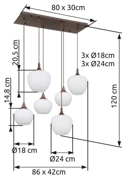 Globo 15548-6HC - Lampadario a sospensione con filo MAXY 6xE27/40W/230V bianco
