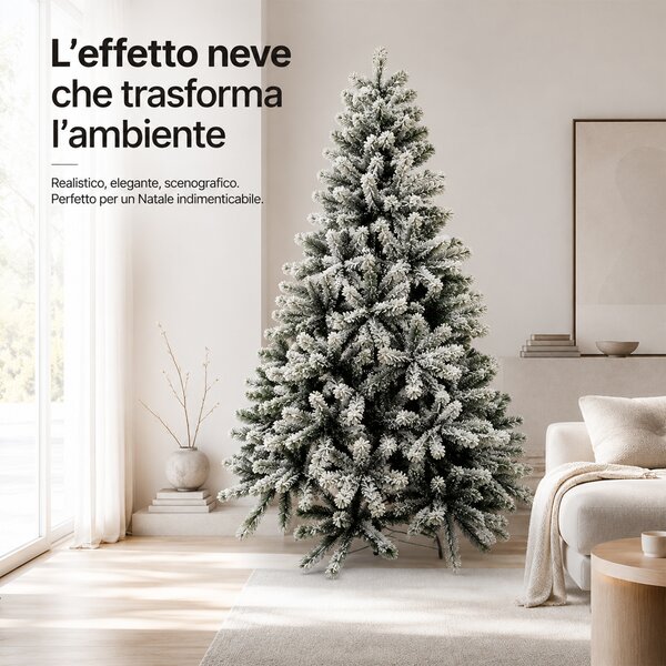 Albero di Natale Innevato Nebraska 240 cm Folto e Voluminoso con Effetto Neve Verde