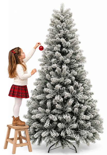 Albero di Natale Innevato Nebraska 240 cm Folto e Voluminoso con Effetto Neve Verde